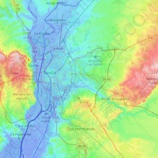 Seville elevation map
